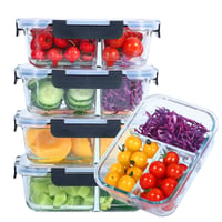Liliume staklena posuda za hranu s poklopcem, 3 pregrade, Meal Prep kutija, 1040 ml, set od 5 komada za doziranje hrane 1