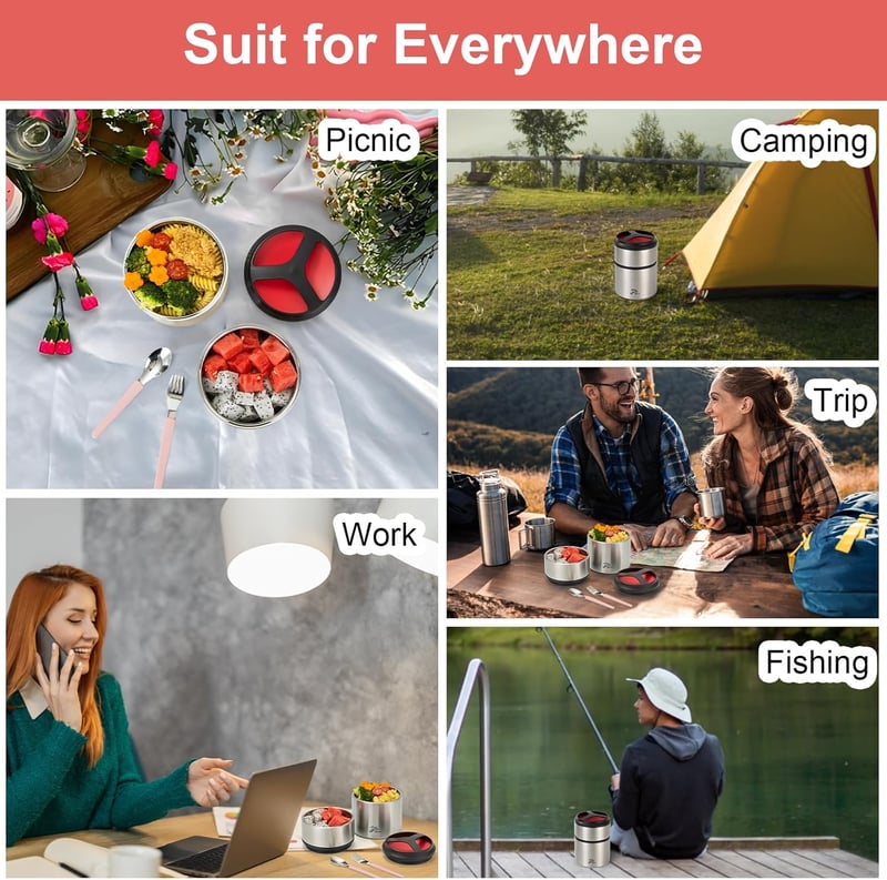 Lille Home 1500ml Vákuum Termosz Rozsdamentes Ételhordó Bento Box Piros