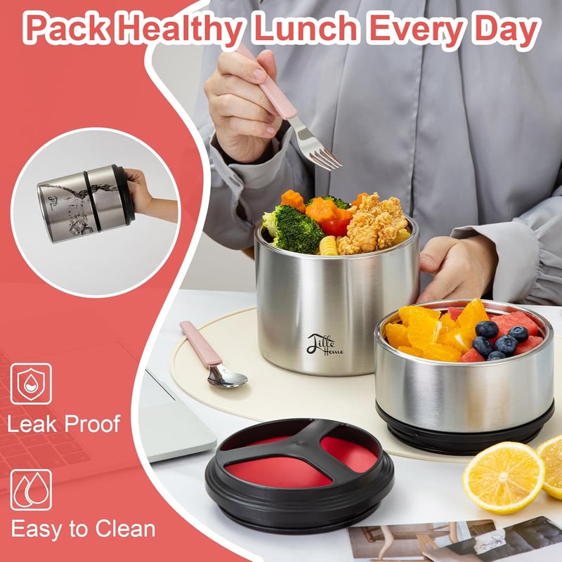 Lille Home 1500ml Vákuum Termosz Rozsdamentes Ételhordó Bento Box Piros