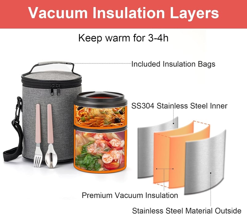 Lille Home 1500ml Vákuum Termosz Rozsdamentes Ételhordó Bento Box Piros