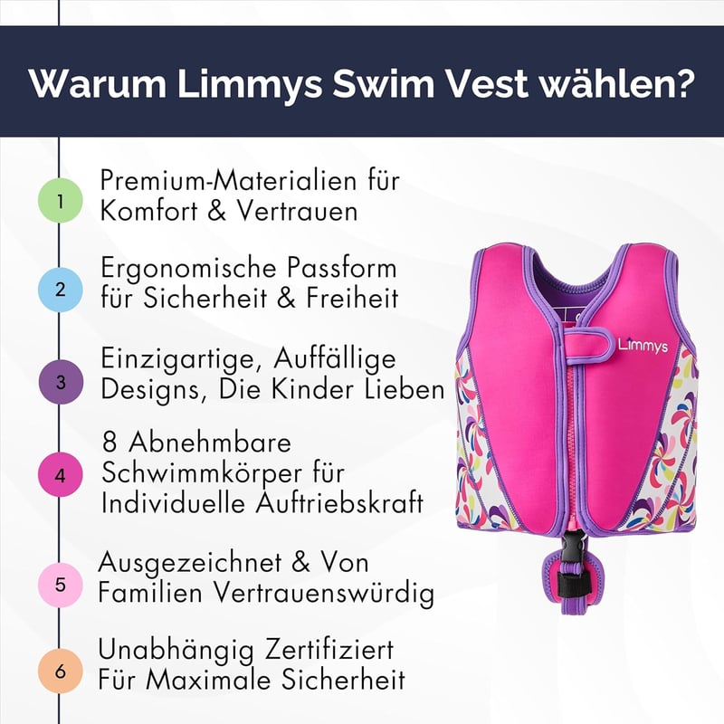 Limmys Gyermek Úszómellény Állítható Felhajtóerővel és Szállítótáskával - M, Pink Leopard
