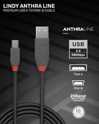 LINDY 36721 USB 2.0 kábel typu A – Mini-B, Anthra Line, antracitová, 0,5 m 2