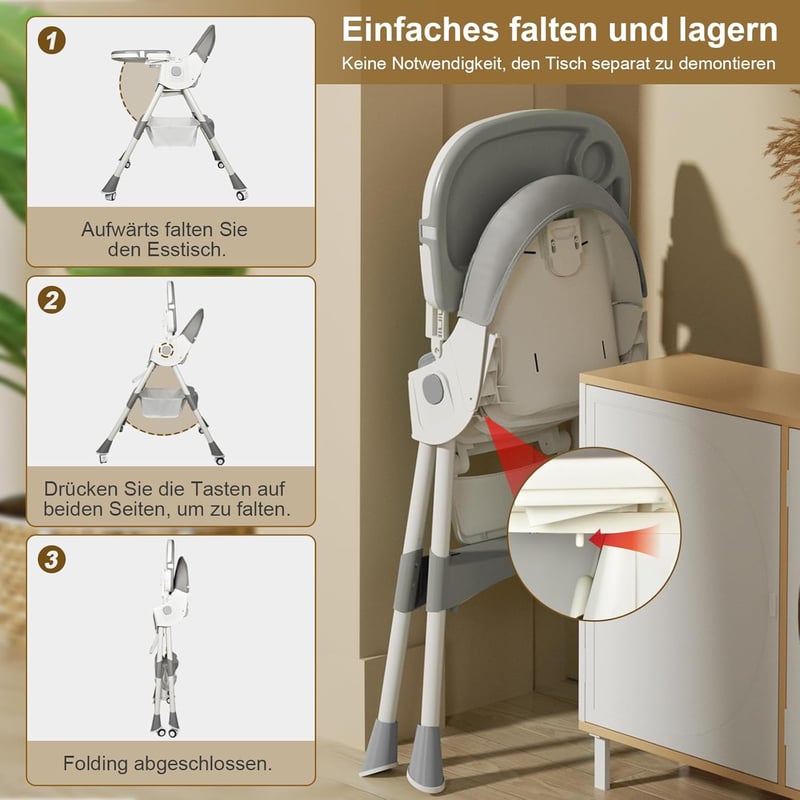 Lineluck 4 az 1-ben Multifunkciós Etetőszék - Pihenőszék és Hintaszék Funkcióval, Összecsukható, Állítható Magasságú Babaszék 6 Hónapostól 6