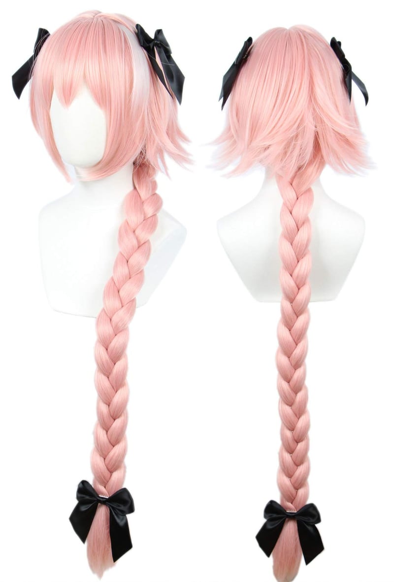 Linfairy duga cosplay perika s 3 mašne i pletenicom - roza - 95 cm