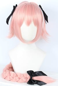 Linfairy duga cosplay perika s 3 mašne i pletenicom - roza - 95 cm 2