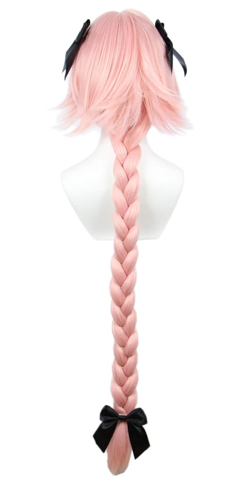 Linfairy hosszú rózsaszín cosplay paróka 95cm fonott hajjal és masni díszítéssel