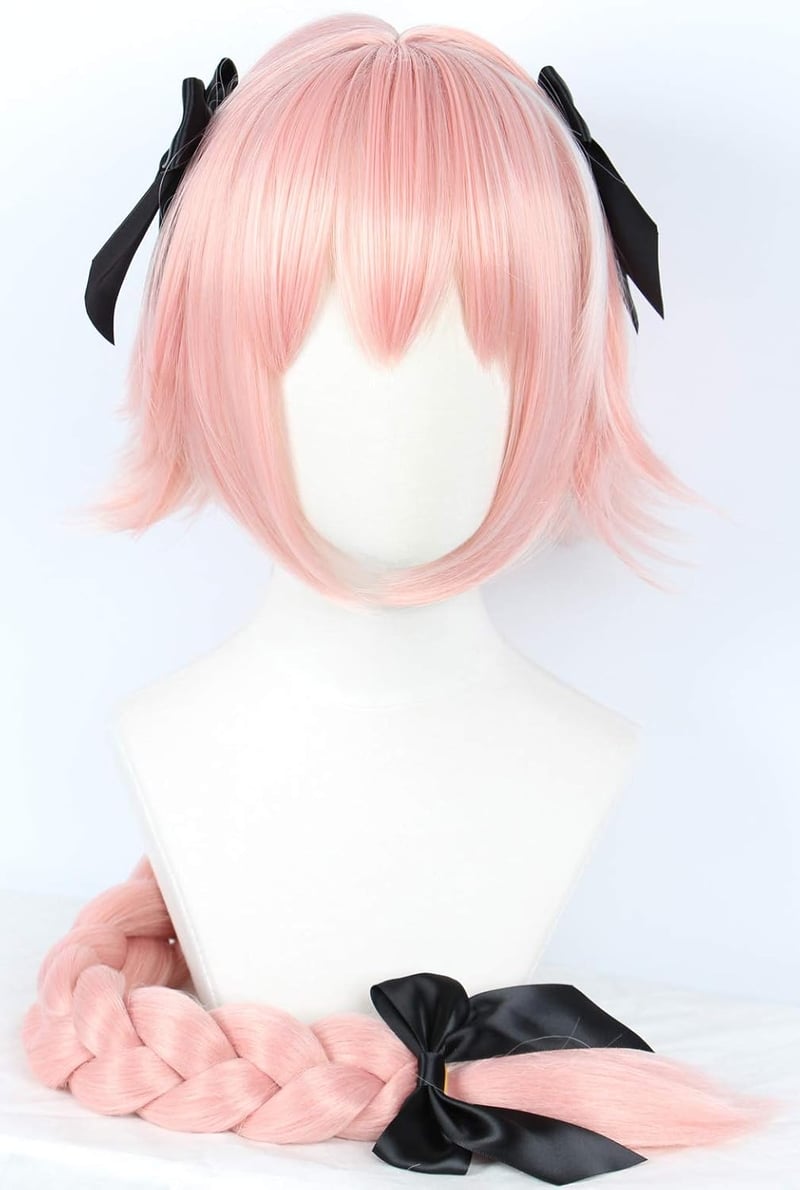 Linfairy hosszú rózsaszín cosplay paróka 95cm fonott hajjal és masni díszítéssel