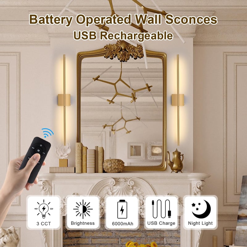 Linkenail USB-s fali lámpa távirányítóval, 6000mAh, 350° forgatható, 2 db