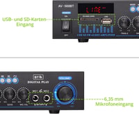 LiNKFOR Sztereó Bluetooth HiFi audio erősítő FM rádióval, MP3 USB SD lejátszóval, hordozható otthoni vagy autós erősítő LED kijelzővel 5