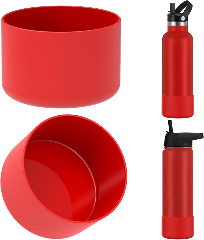 Linkidea Szilikon Kulacsvédő Szett - Hydro Flask Kompatibilis Aljvédő 32/40oz Mérethez - Csúszásgátló Palackvédő Borítás, 2db Piros