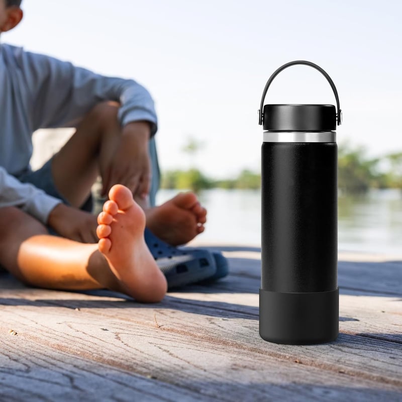Linkidea Szilikon Kulacsvédő Szett - Hydro Flask Kompatibilis Aljvédő 12-24oz Méretekhez - Ütésálló Palackvédő Borítás, 2db, Fekete