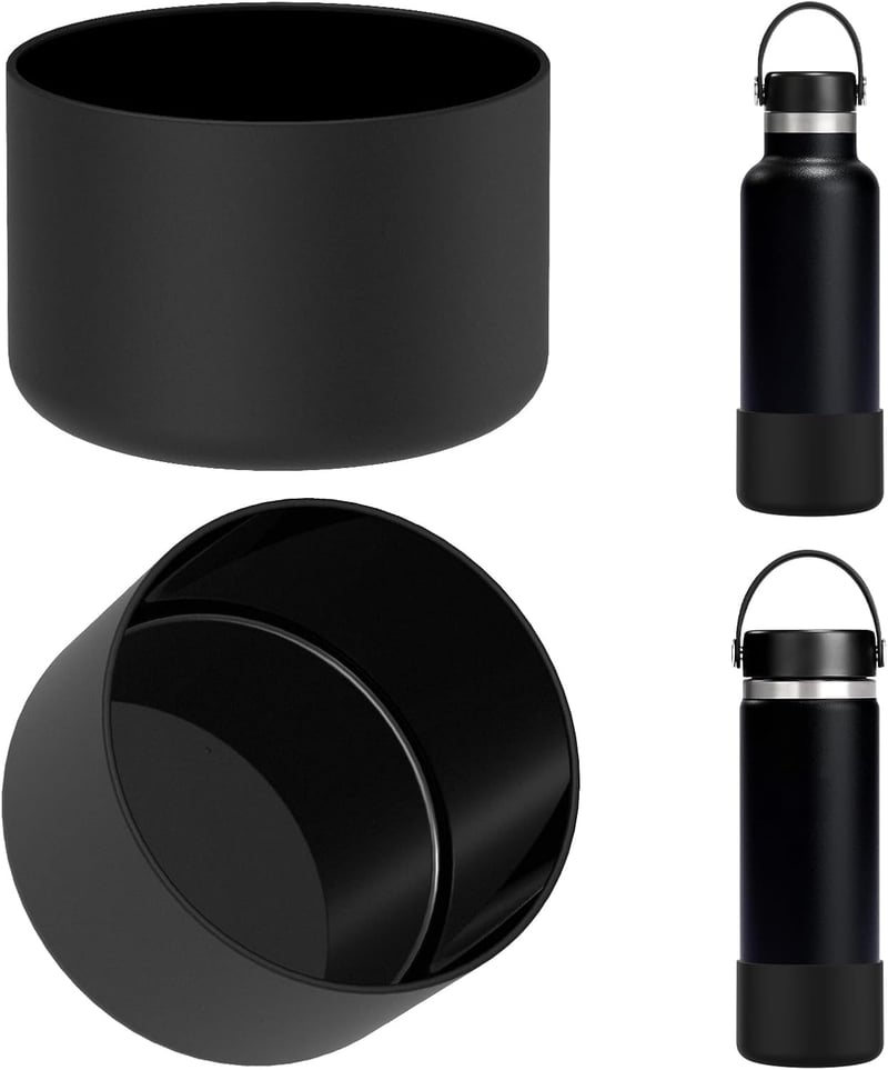 Linkidea Szilikon Kulacsvédő Szett - Hydro Flask Kompatibilis Aljvédő 12-24oz Méretekhez - Ütésálló Palackvédő Borítás, 2db, Fekete