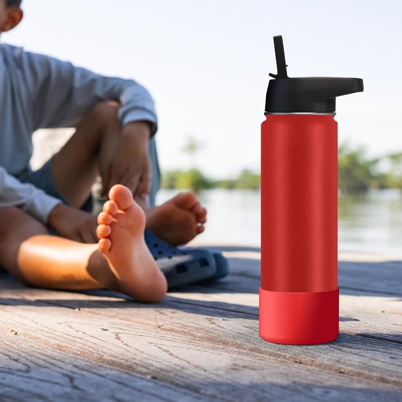 Linkidea Szilikon Kulacsvédő Szett - Hydro Flask Kompatibilis Aljvédő 32/40oz Mérethez - Csúszásgátló Palackvédő Borítás, 2db Piros