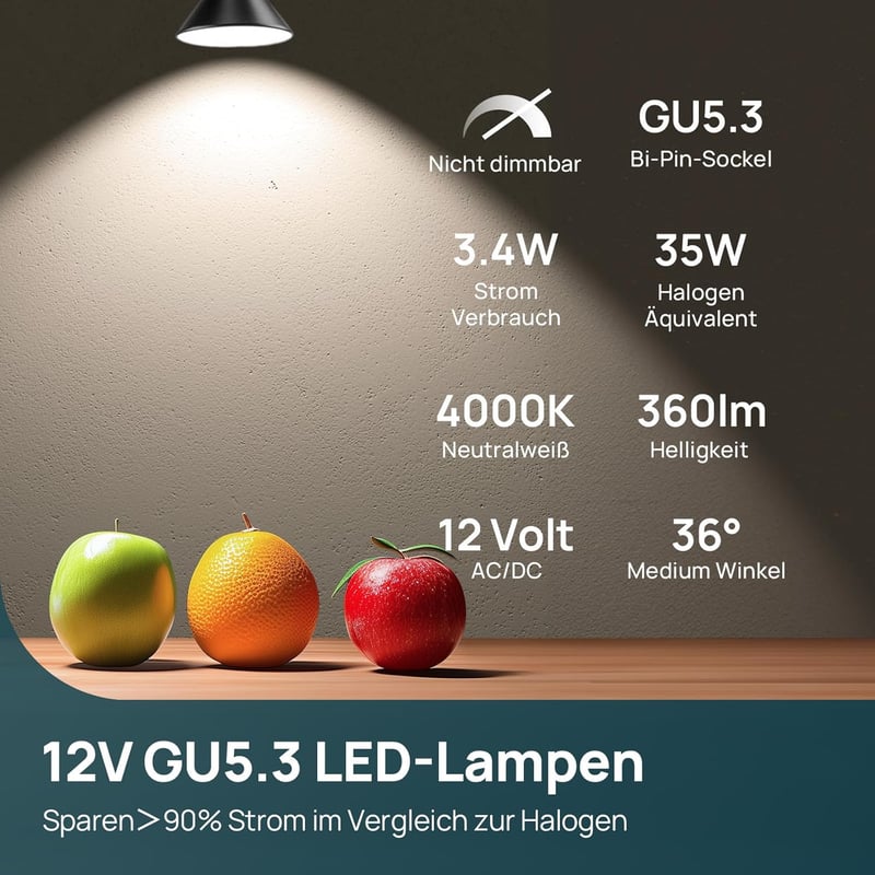 Linkind 12V LED Spotlámpa GU5.3 3.4W MR16 Semleges Fehér 4000K 5db