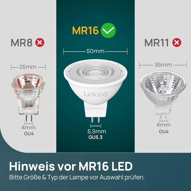 Linkind 12V LED Spotlámpa GU5.3 3.4W MR16 Semleges Fehér 4000K 5db