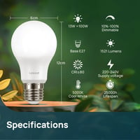 Linkind 13W E27 LED izzó 5000K nappali fehér, 1521 lm, 3 db csomag 2