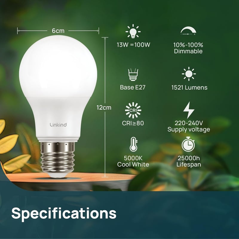 Linkind 13W E27 LED izzó 5000K nappali fehér, 1521 lm, 3 db csomag
