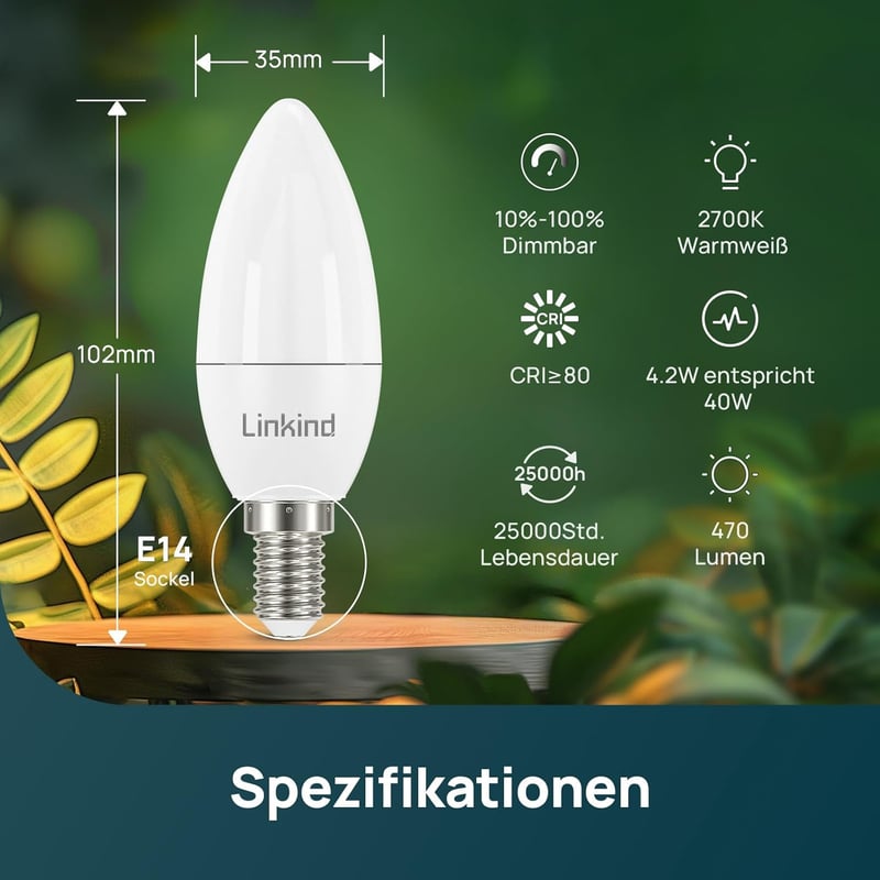 Linkind B35 LED izzó meleg fehér E14 foglalat