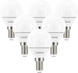 Linkind E14 LED Golf P45/G45 Izzó 4.9W, 500 Lumen, 5000K Nappali Fehér, 40W Helyettesítő, Energiatakarékos Csepp Forma, 6 Darabos Csomag
