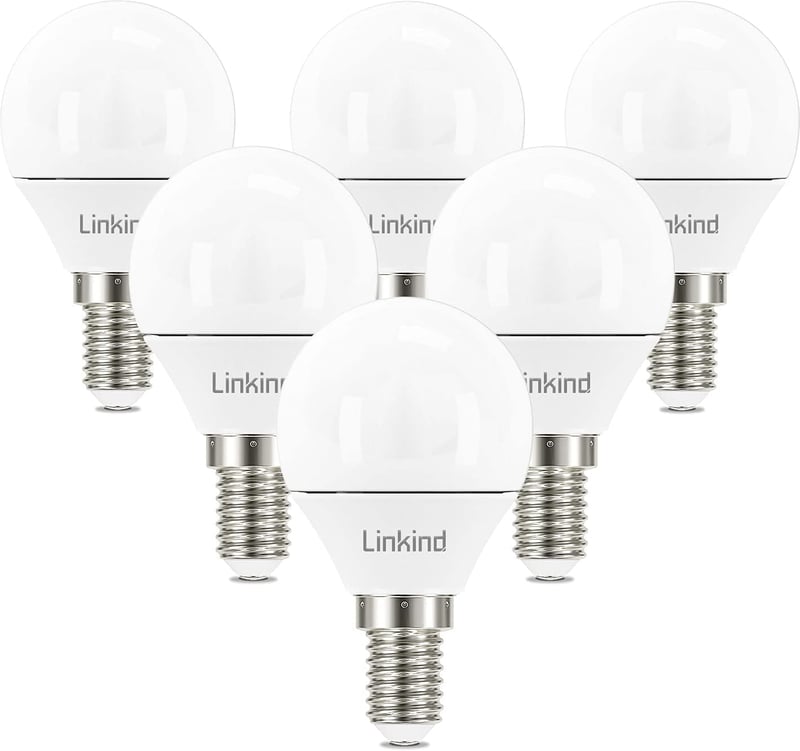 Linkind E14 LED Golf P45/G45 Izzó 4.9W, 500 Lumen, 5000K Nappali Fehér, 40W Helyettesítő, Energiatakarékos Csepp Forma, 6 Darabos Csomag