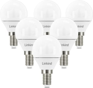 Linkind E14 LED žarulja u obliku kugle, 5,2W (ekvivalent 40W), 3000K toplo bijela, 470lm, energetski učinkovita P45 mala kugla, životni vijek 15000 sati, 6 komada
