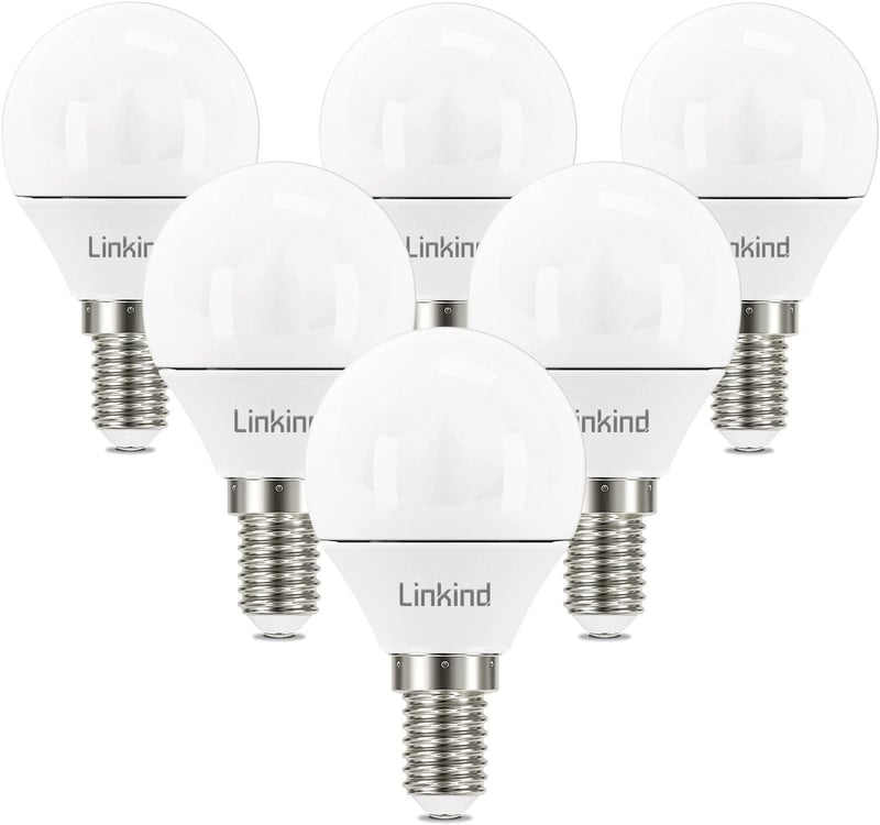 Linkind E14 LED Gömb Izzó, 5.2W (40W Ekvivalens), 3000K Meleg Fehér, 470lm, Energiatakarékos P45 Kisgömb, 15000 Órás Élettartam, 6 Darabos C
