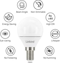 Linkind E14 LED Gömb Izzó, 5.2W (40W Ekvivalens), 3000K Meleg Fehér, 470lm, Energiatakarékos P45 Kisgömb, 15000 Órás Élettartam, 6 Darabos C 3