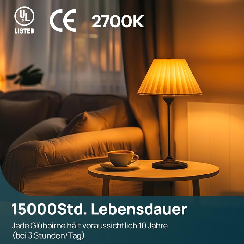 Linkind E14 LED Izzó 7.2W, 60W Helyettesítő, 2700K Meleg Fehér, P45/G45 Csepp Alakú, 806 Lumen, 6 Darabos Csomag