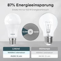 Linkind E27 LED Izzó 13.7W - 100W Hagyományos Izzó Helyett, 1521 Lumen, 2700K Meleg Fehér, 220° Szórási Szög, Beltéri Használatra, 6 Darabos 5