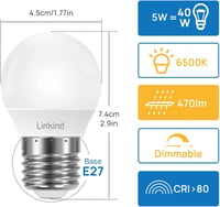 Linkind E27 LED izzó 4,2W hideg fehér 6500K 470 lumen dimmer kompatibilis 6db 2