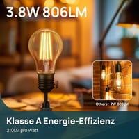 Linkind E27 Vintage LED Izzó, 3.8W=60W, 2700K Meleg Fehér, A Energiaosztály, 806 Lumen, 320° Szórási Szög, Átlátszó Üveg, 2 db 3