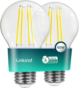 Linkind E27 Vintage LED Izzó, 3.8W=60W, 2700K Meleg Fehér, A Energiaosztály, 806 Lumen, 320° Szórási Szög, Átlátszó Üveg, 2 db