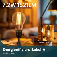 Linkind E27 Vintage LED Izzó, 7.2W=100W, 2700K Meleg Fehér, A Energiaosztály, 1521 Lumen, 320° Szórási Szög, Retro Edison Üveg, 3db 4