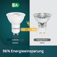 Linkind GU10 LED Izzó 2W (50W helyett), 4000K Természetes Fehér, A Energiaosztály, 360 Lumen, 36° Szórási Szög, Nem Szabályozható, 2 db-os C 4