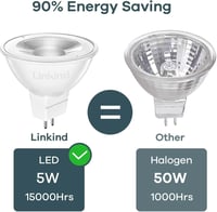 Linkind GU5.3 LED Spotlámpa, 5W, 520 Lumen, 5000K Nappali Fehér, 36° Szögű, 12V, Energiatakarékos MR16 Izzó, Beltéri Használatra, 5 Darabos  5