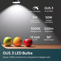 Linkind GU5.3 LED Spotlámpa, 5W, 520 Lumen, 5000K Nappali Fehér, 36° Szögű, 12V, Energiatakarékos MR16 Izzó, Beltéri Használatra, 5 Darabos  2