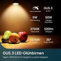 Linkind GU5.3 MR16 LED 5W izzó, 12V, 2700K meleg fehér, 36° szórási szög, 520 lumen, 50W helyettesítő, 5 darabos csomag 2