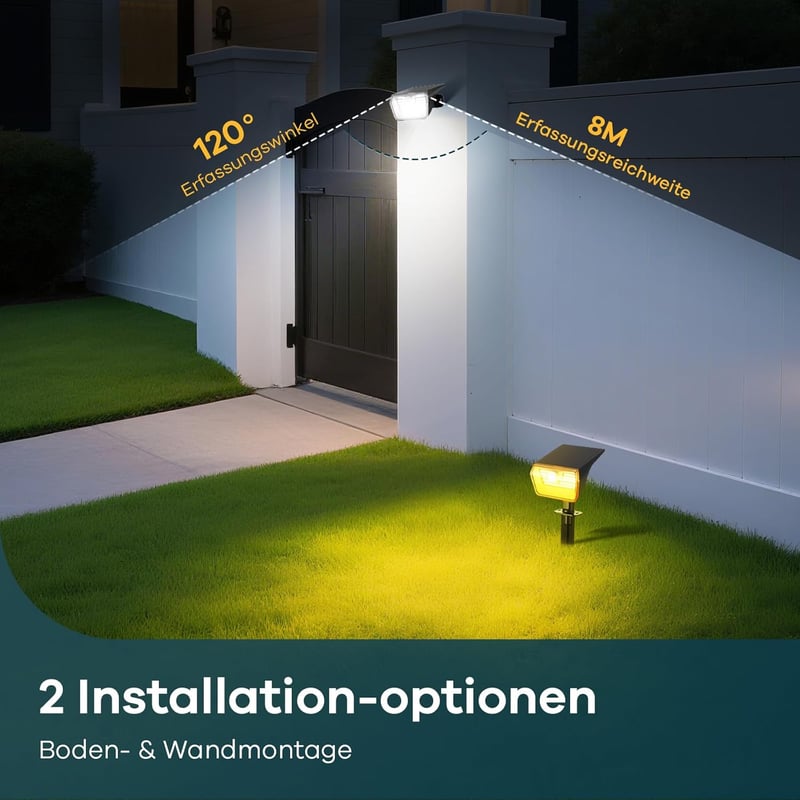 Linkind napelemes mozgásérzékelős kültéri lámpa 60 LED meleg/hideg fehér 800lm IP67