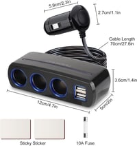 Linkstyle 120W autós szigarettagyújtó adapter 3 aljzat 2 USB port LED lámpával 5