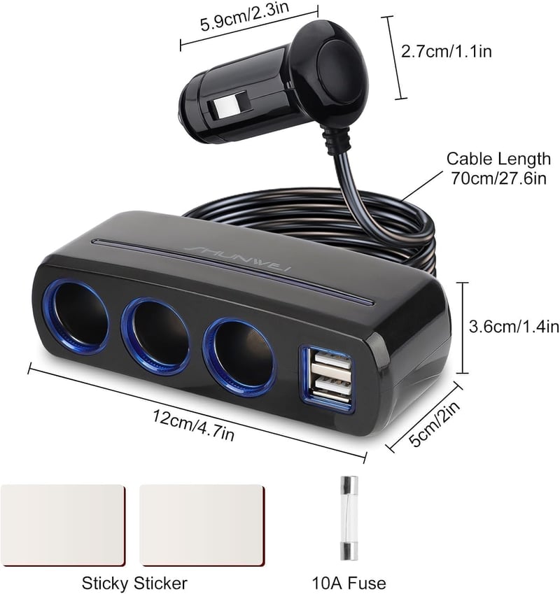 Linkstyle 120W autós szigarettagyújtó adapter 3 aljzat 2 USB port LED lámpával