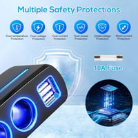 Linkstyle 120W autós szigarettagyújtó adapter 3 aljzat 2 USB port LED lámpával 4