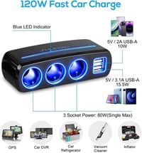 Linkstyle 120W autós szigarettagyújtó adapter 3 aljzat 2 USB port LED lámpával 2