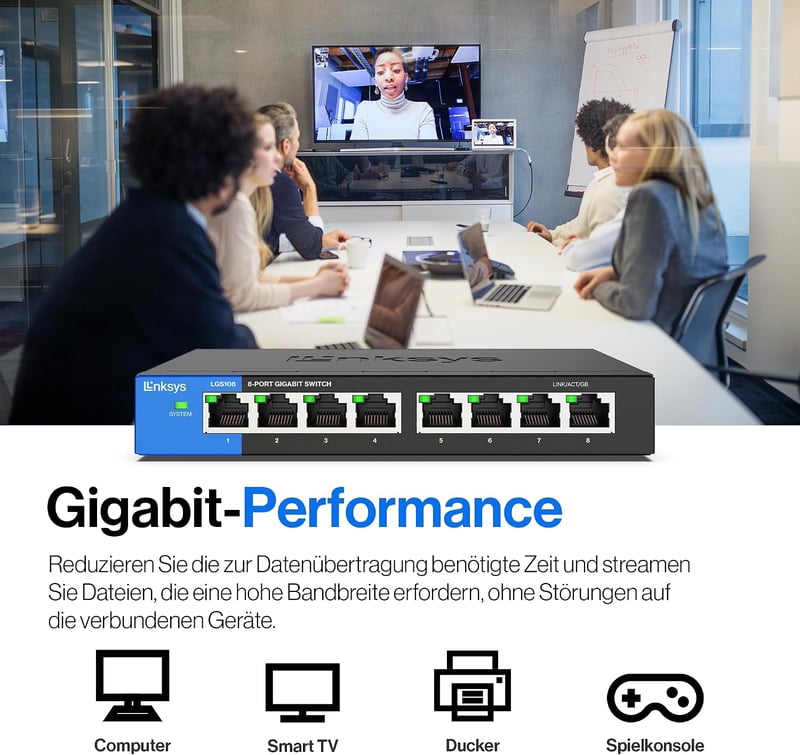 Linksys LGS108-EU 8 portos Gigabit hálózati switch fém házban