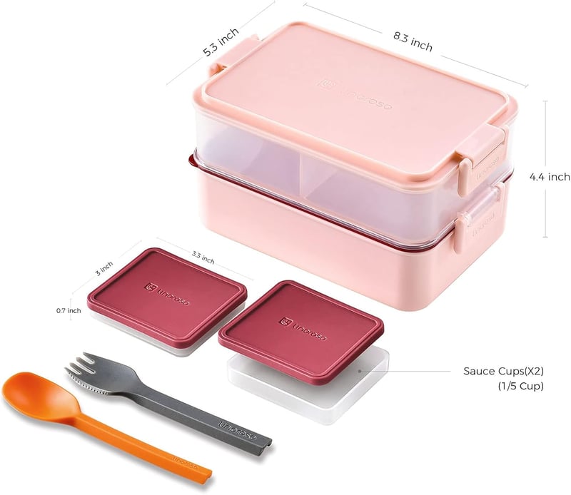 linoroso 3 Rekeszes Ebéddoboz Felnőtteknek, Bento Box Szószos Tartóval, Mikrózható és Mosogatógépben Mosható