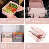linoroso 3 Rekeszes Ebéddoboz Felnőtteknek, Bento Box Szószos Tartóval, Mikrózható és Mosogatógépben Mosható 5