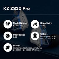 Linsoul KZ ZS10 Pro 5 meghajtós hibrid IEM fülhallgató, mikrofon nélkül - kék 8