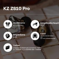 Káblové Hi-Fi slúchadlá LINSOUL KZ ZS10 Pro, 5-meničové hybridné IEM (4BA+1DD), s mikrofónom, čelný panel z nehrdzavejúcej ocele, odpojiteľný 2-pinový kábel, čierne 6