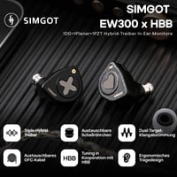 Slúchadlá LINSOUL SIMGOT EW300 HBB Edition s hybridným meničom 1DD+1Planar+1PZT, vymeniteľné dýzy, postriebrený OFC kábel, káblové IEM 2