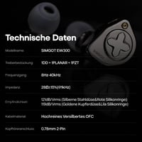 Slúchadlá LINSOUL SIMGOT EW300 HBB Edition s hybridným meničom 1DD+1Planar+1PZT, vymeniteľné dýzy, postriebrený OFC kábel, káblové IEM 6