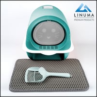 Toaletă închisă pentru pisici LINUMA verde, cu capac detașabil, covoraș pentru litieră, lopățică și filtru cu cărbune activ, toaletă igienică pentru pisici cu sistem de eliminare a mirosurilor 10